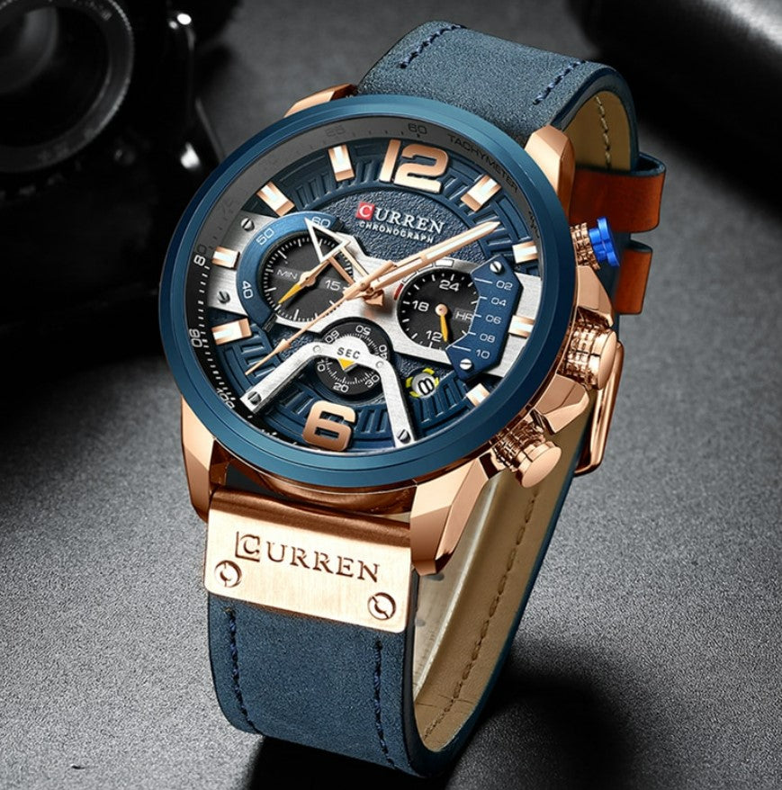 CURREN Casual Sport Watches Chronograph Wristwatch for Men - Rose Blue