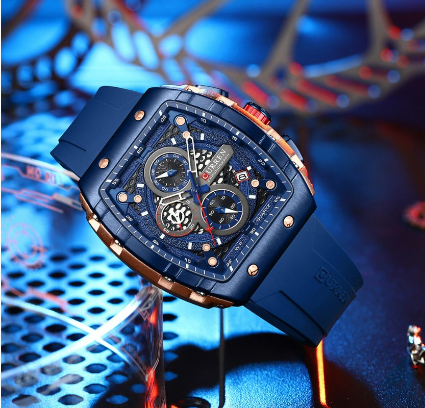 CURREN 8442 Men's Waterproof Six Needle Quartz  Multifunctional Watch Men's Watch - Blue