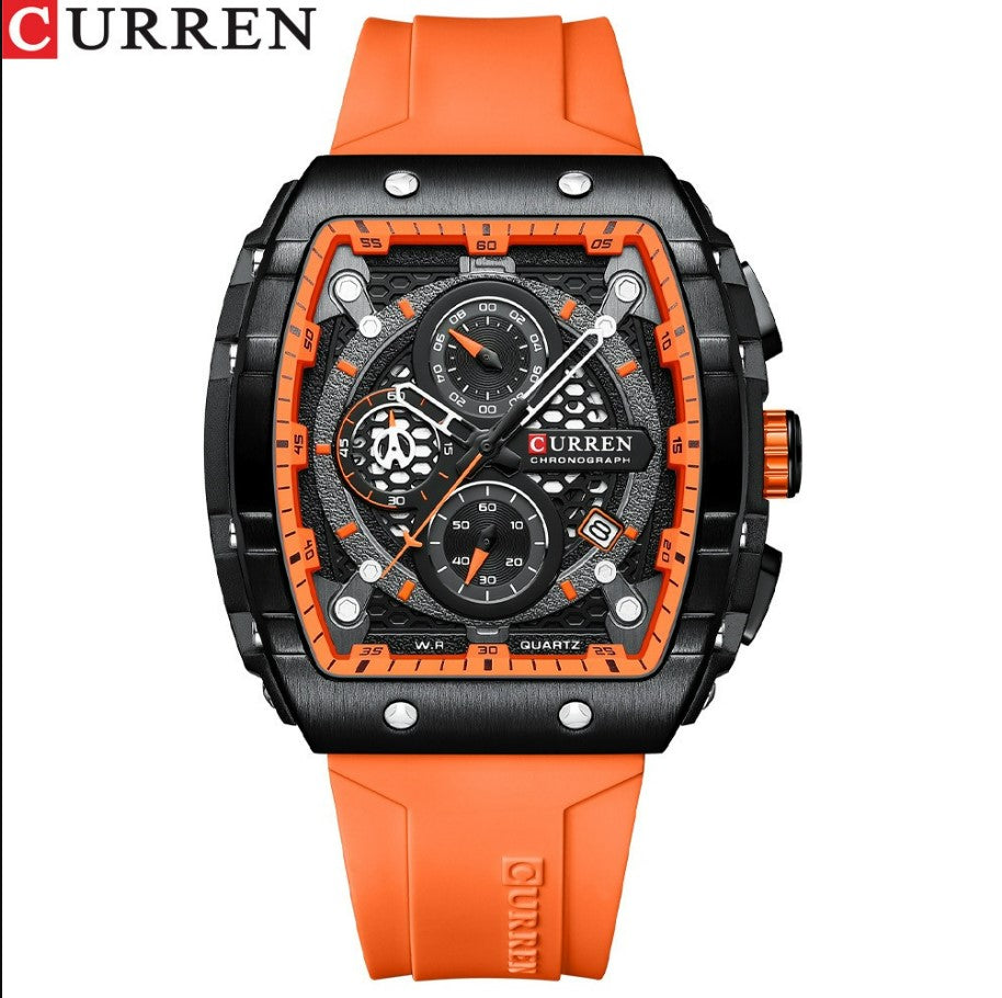 CURREN 8442 Men's Waterproof Six Needle Quartz  Multifunctional Watch Men's Watch - Orange