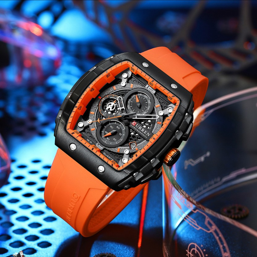 CURREN 8442 Men's Waterproof Six Needle Quartz  Multifunctional Watch Men's Watch - Orange