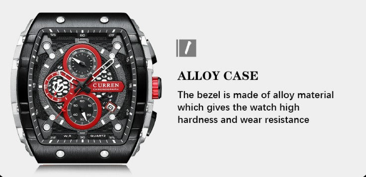 CURREN 8442 Men's Waterproof Six Needle Quartz  Multifunctional Watch Men's Watch - Black