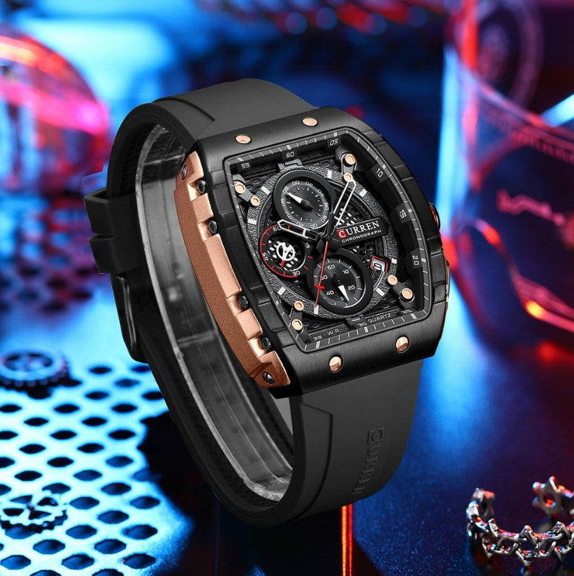 CURREN 8442 Men's Waterproof Six Needle Quartz  Multifunctional Watch Men's Watch - Black