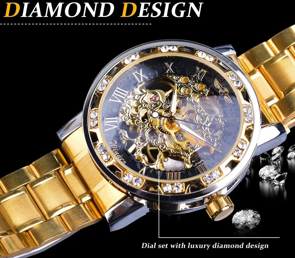 Winner Golden Watches Classic Rhinestone Clock - Blue