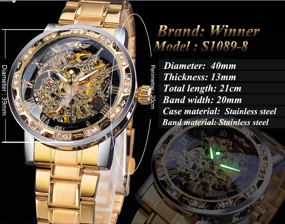 Winner Golden Watches Classic Rhinestone Clock - Black