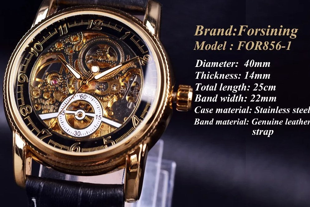 Forsining Hollow Engraving Skeleton Casual Designer Brand Automatic Watches - Black