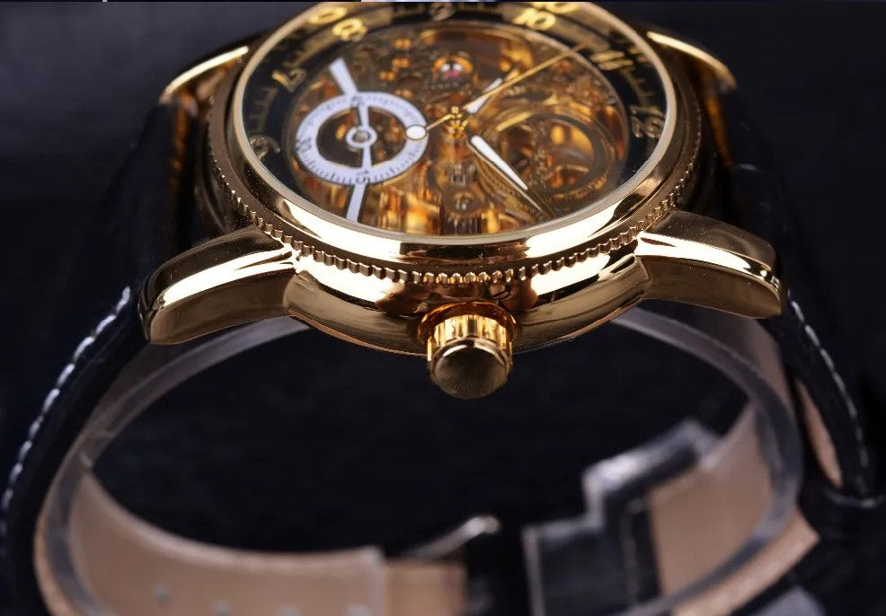 Forsining Hollow Engraving Skeleton Casual Designer Brand Automatic Watches - Black