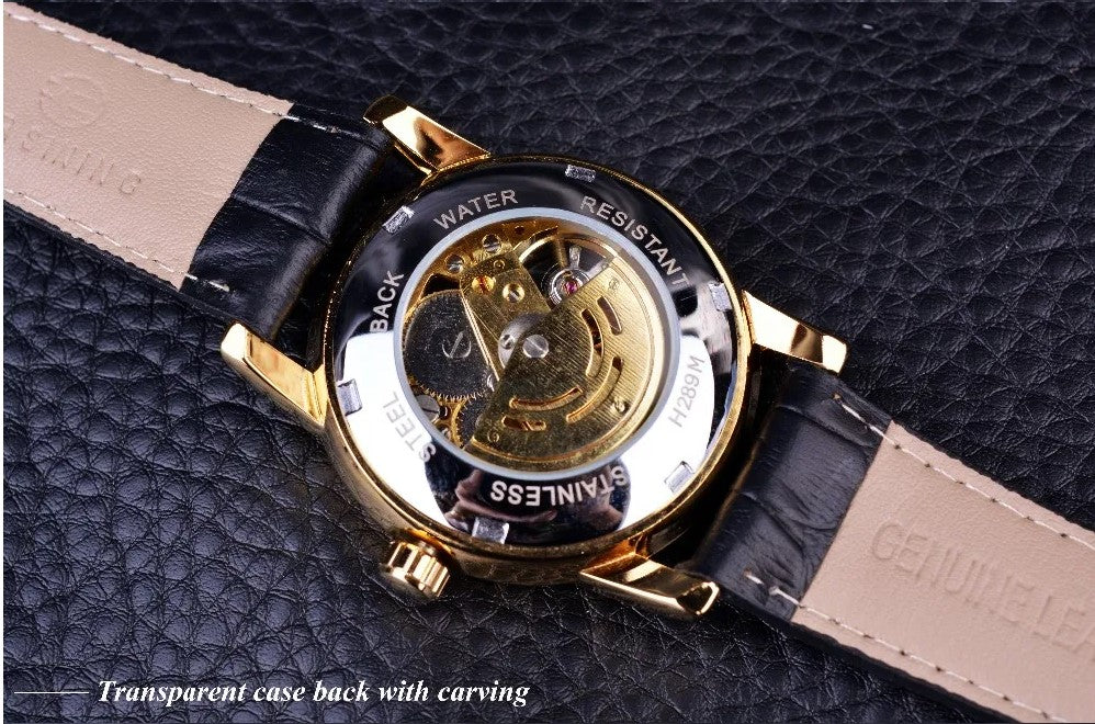 Forsining Hollow Engraving Skeleton Casual Designer Brand Automatic Watches - Black Silver