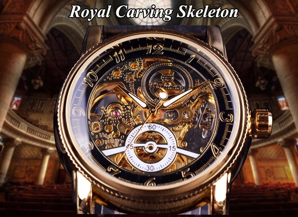 Forsining Hollow Engraving Skeleton Casual Designer Brand Automatic Watches - Golden